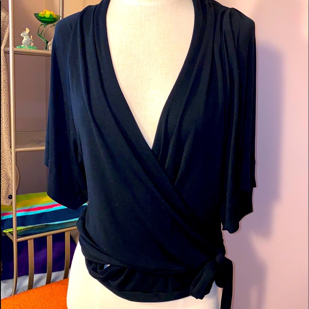 Banana rebublic black wrap shirt sleeved modal top